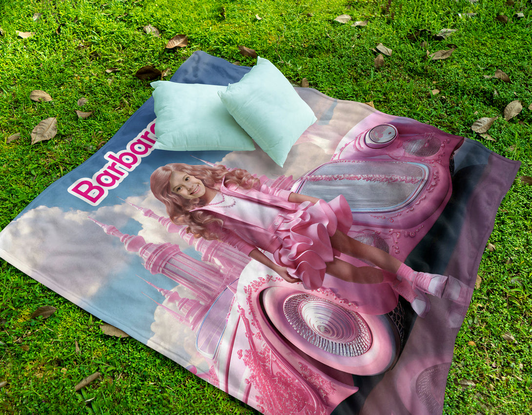 Girl in Barbie Clothes Custom Pink Photo Blanket - Custamazegifts.com 