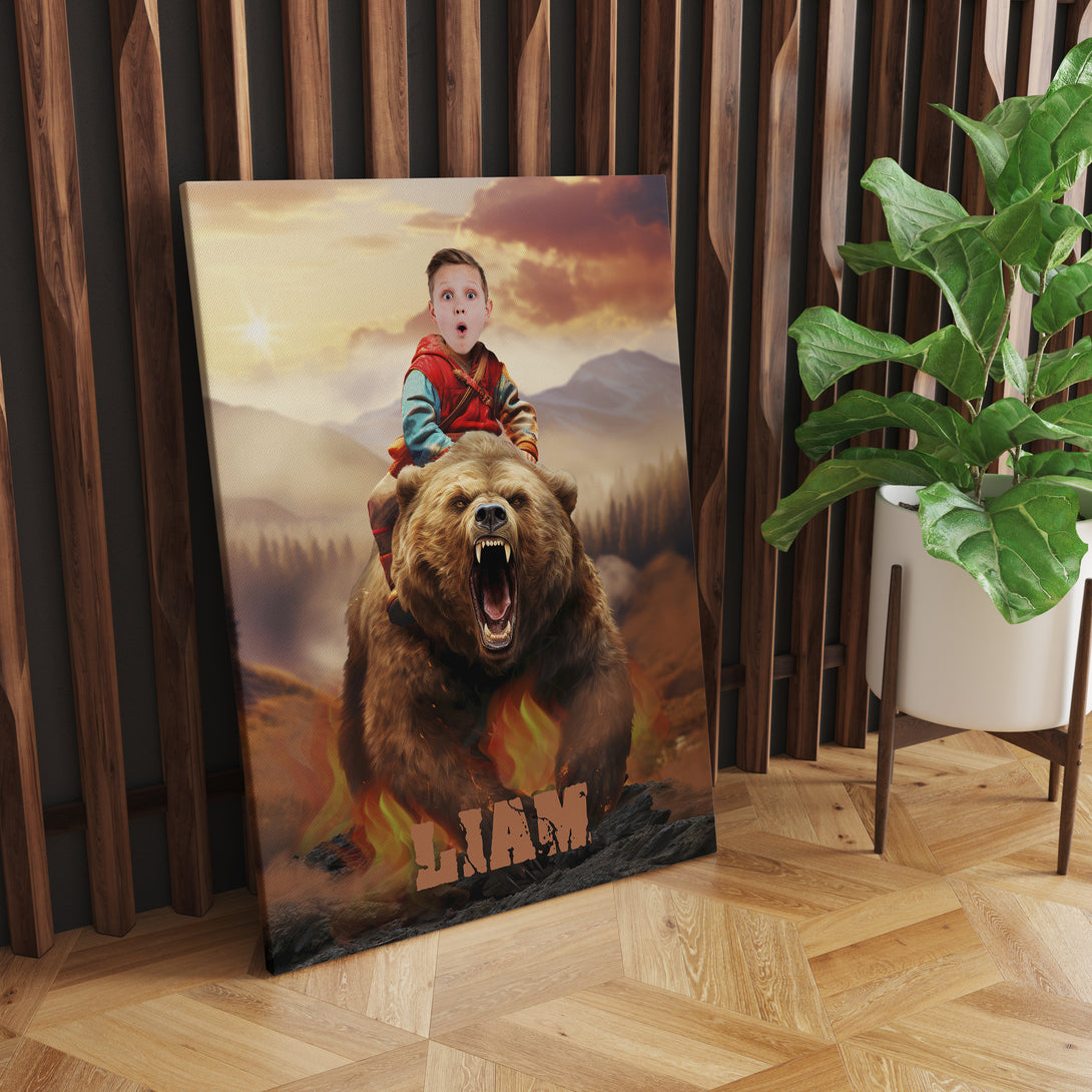 Personalized Canvas Bear and Kid, Woodland Boys Photoshop Portrait - Custamazegifts.com 