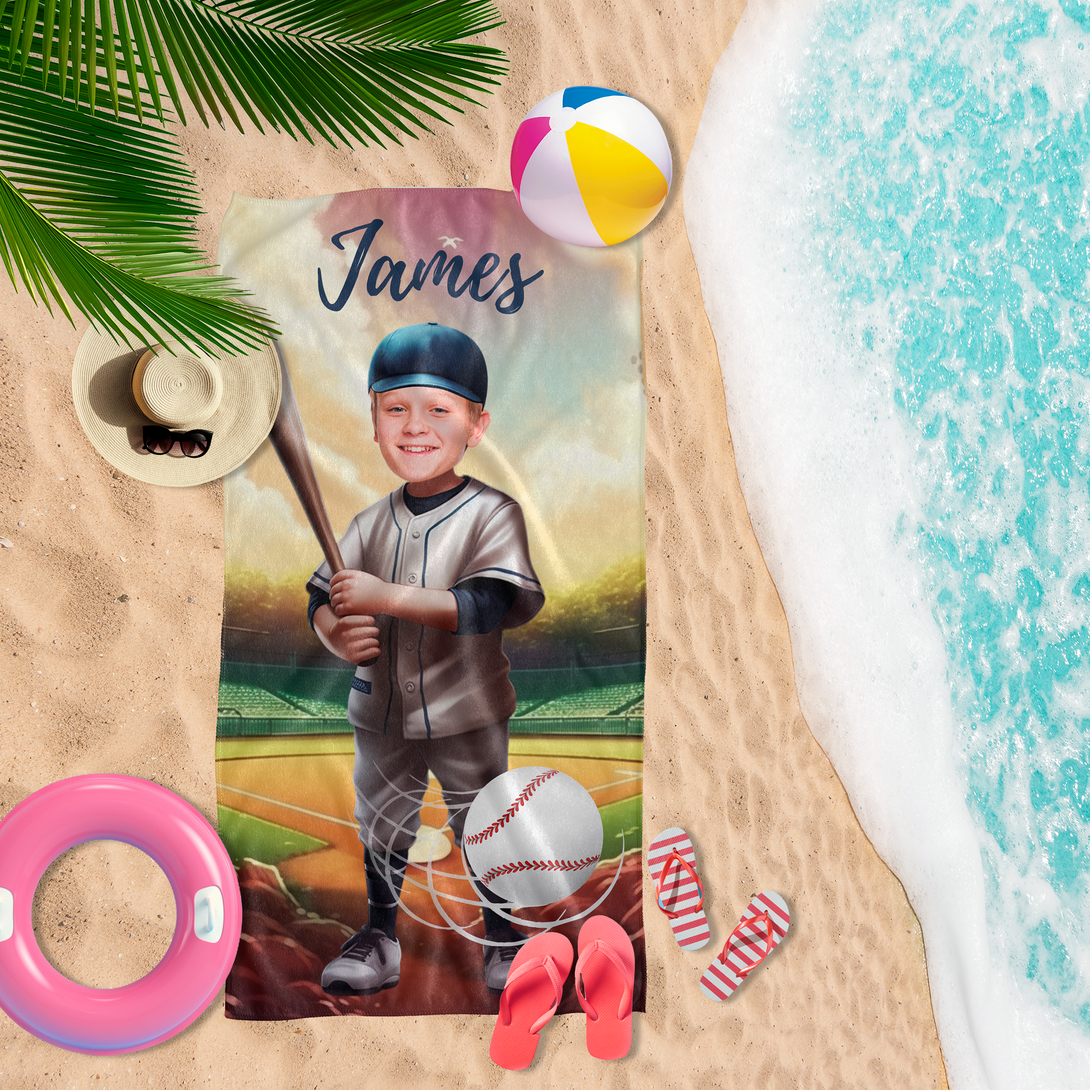 Baseball Photo Beach Towel, Custom Face Pool Towel - Custamazegifts.com 