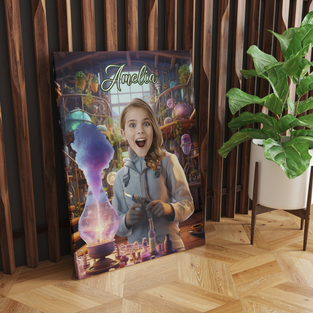 Wall Art Scientist Girl Canvas, Photoshop Magician Portrait - Custamazegifts.com 