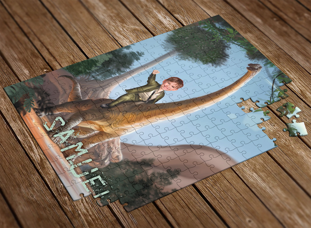 Boy Riding a Dinosaur Photo Puzzles - Custamazegifts.com 