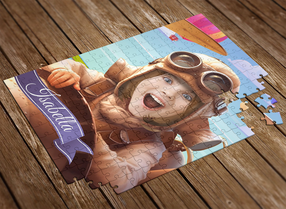 Pilot Girl Custom Jigsaw Gift for Kids, Aviator Party Gifts - Custamazegifts.com 