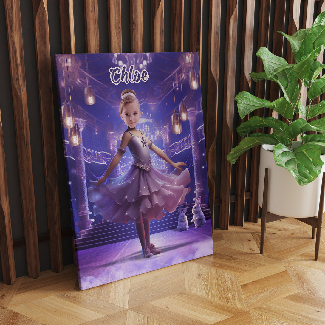 Kids Wall Art Balerina Gift Custom Canvas, Ballet Dance Photoshop Portrait - Custamazegifts.com 