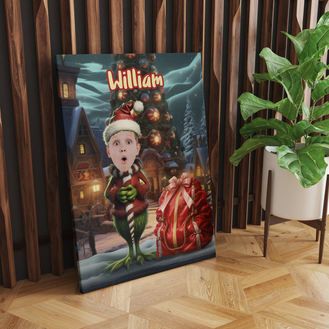 Personalized Canvas Grinch Xmas, Print Customizable Christmas Decoration - Custamazegifts.com 