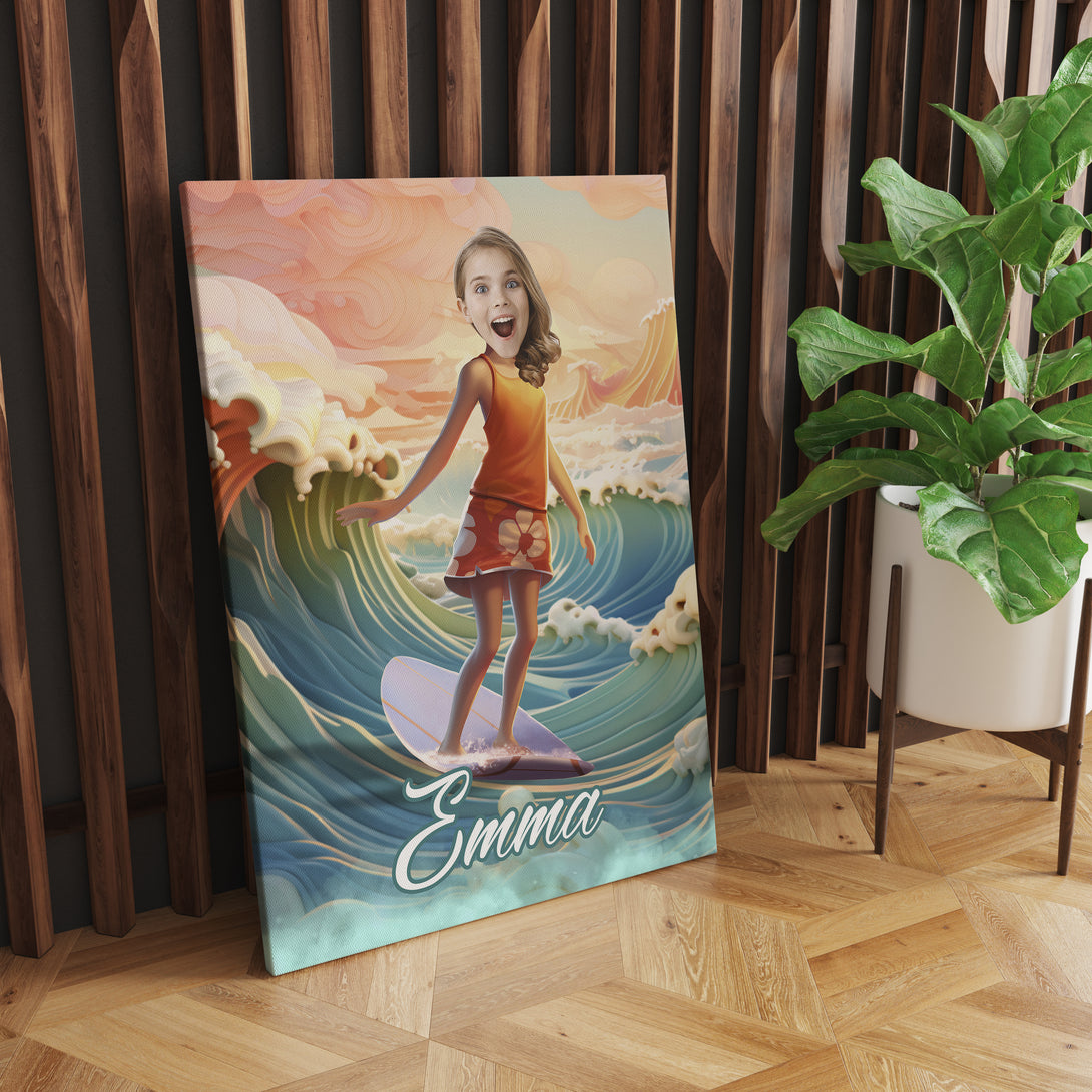 Custom Canvas Surfer Girl Gifts, Beach Lover Photoshop Portrait - Custamazegifts.com 