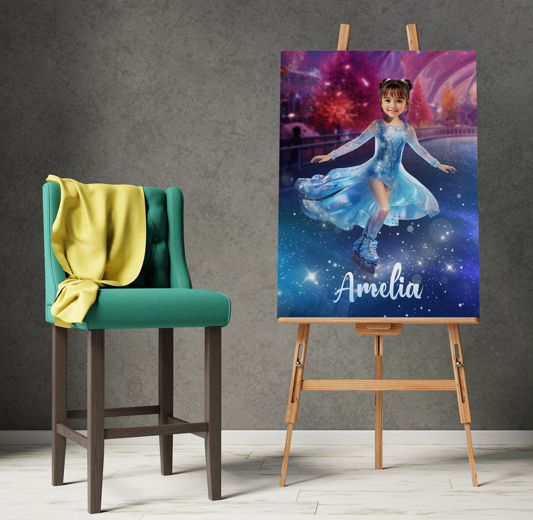 Figure Skating Room Decor, Kids Portrait Picture Canvas - Custamazegifts.com 