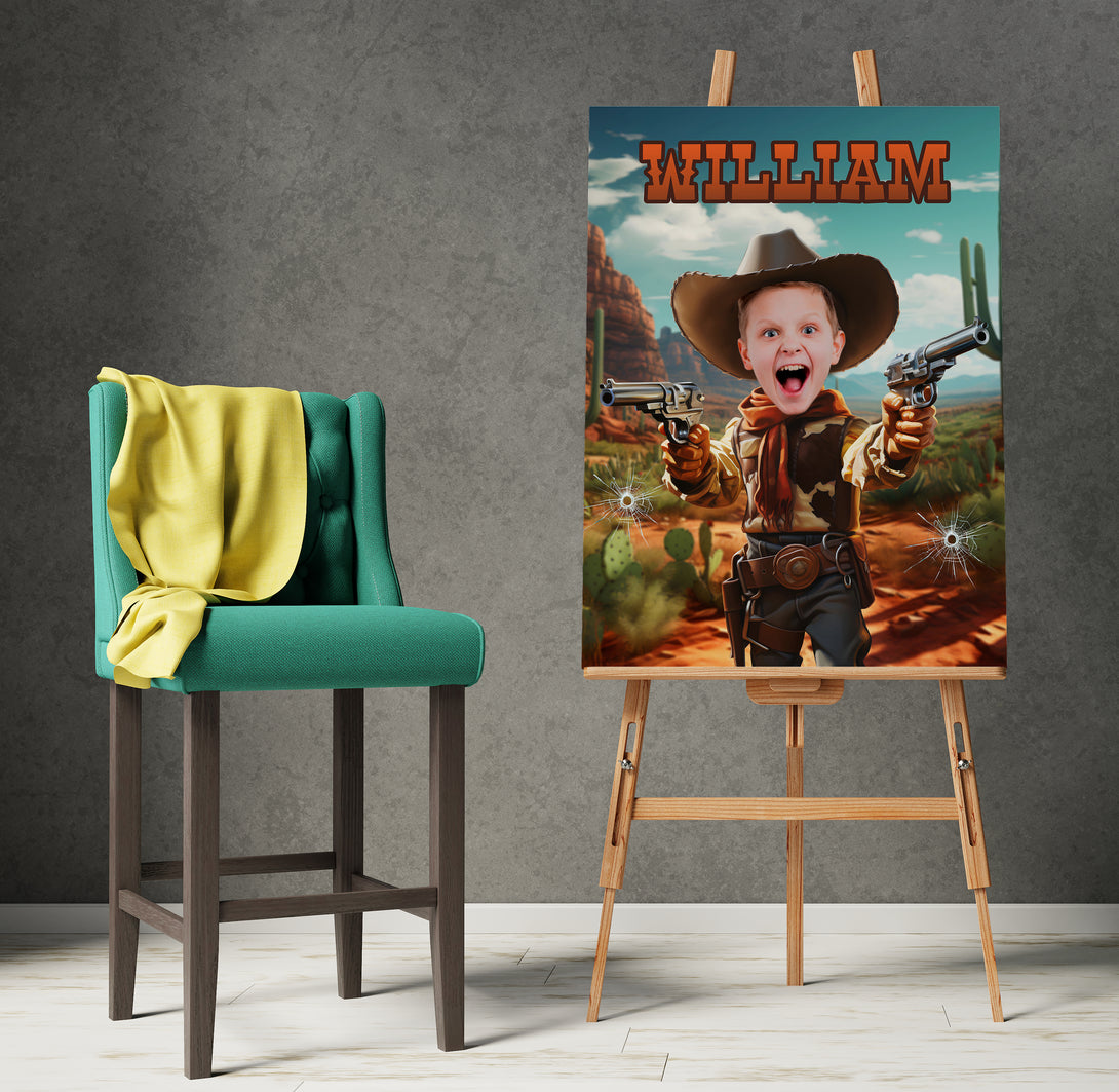 Cowboy Theme Décor Picture Canvas, Western Boys Digital Portrait - Custamazegifts.com 