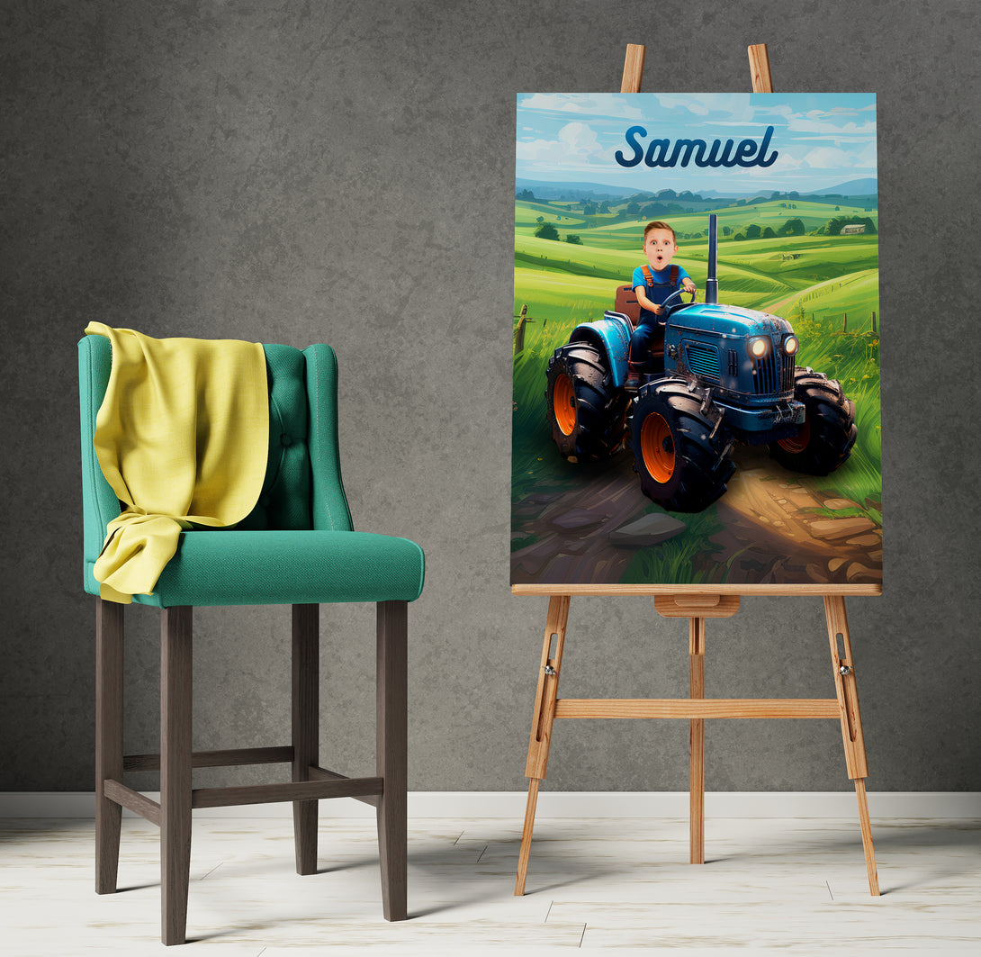 Tractor Lover Gift, Boys Personalized Canvas Tractor Driver Custom Portrait - Custamazegifts.com 