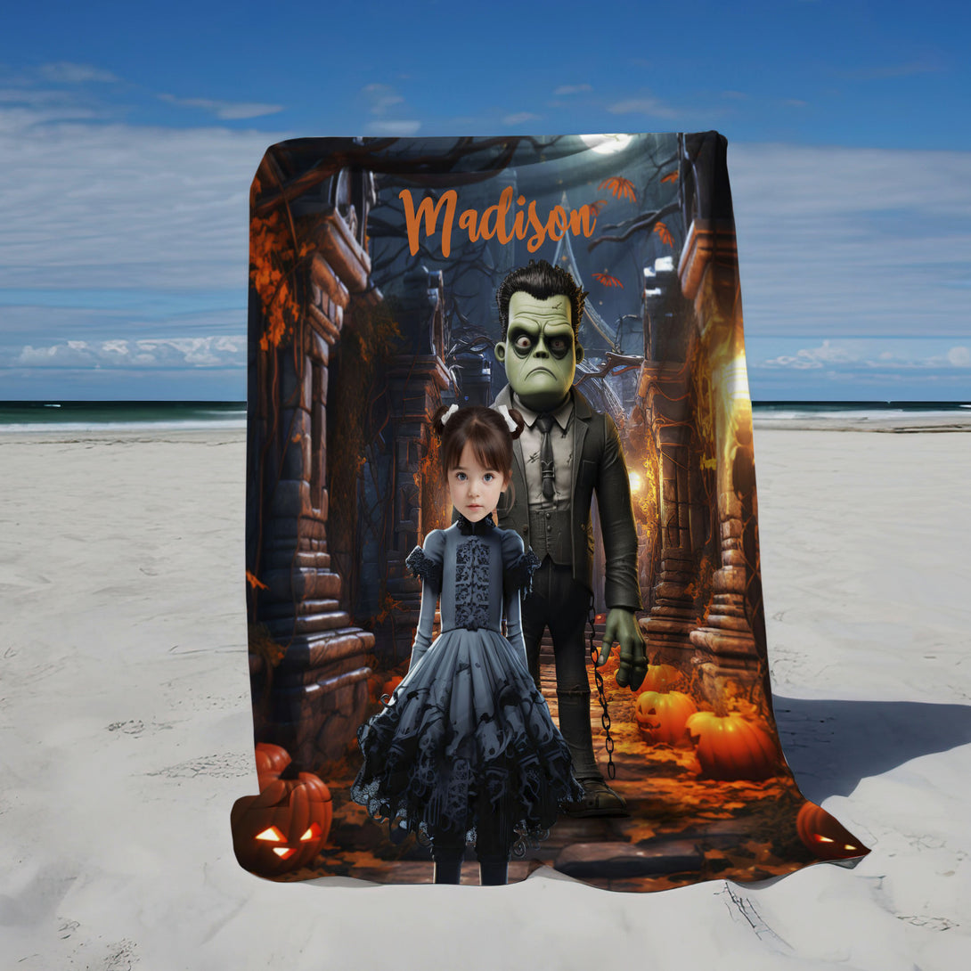 Personalized Witch Photo Blanket, Wednesday Addams Halloween Gifts - Custamazegifts.com 