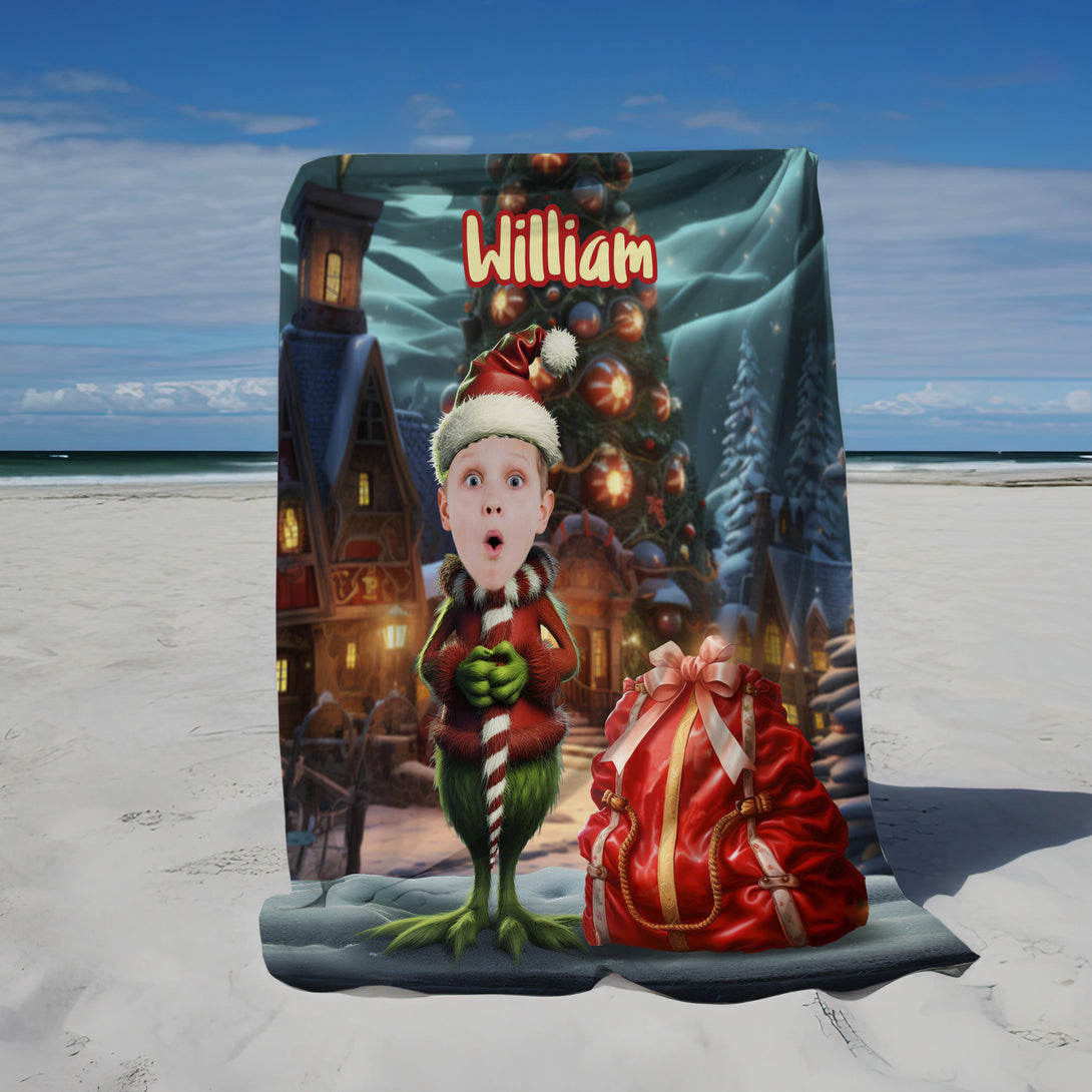 Custom Grinch Xmas Blanket Kids, Christmas Photo Grinch Blanket Gift for Him - Custamazegifts.com 