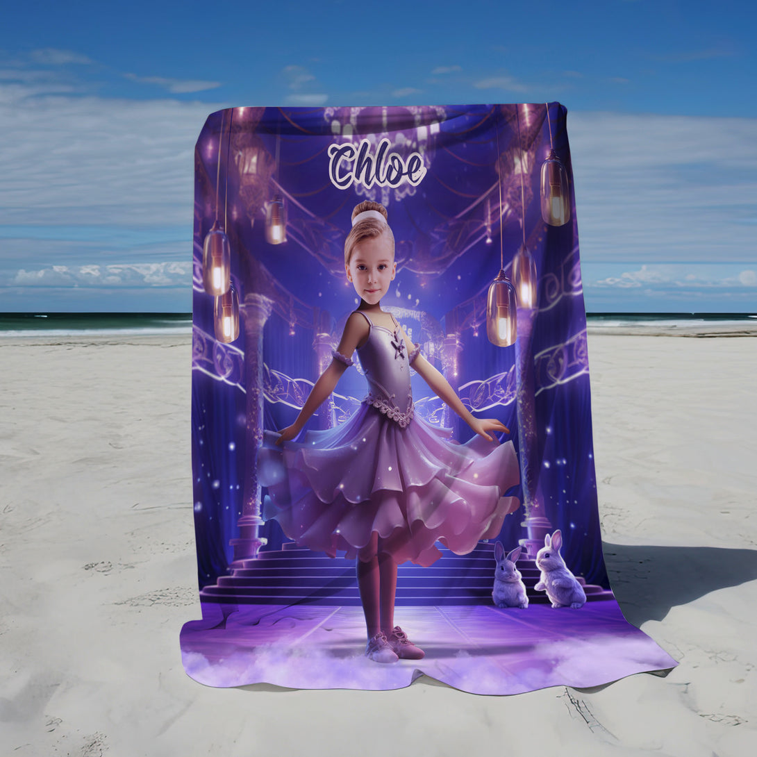 Photo Blanket Ballerina Girl Kids Custom Face Name Gifts, Ballet Picnic Blanket for Her - Custamazegifts.com 