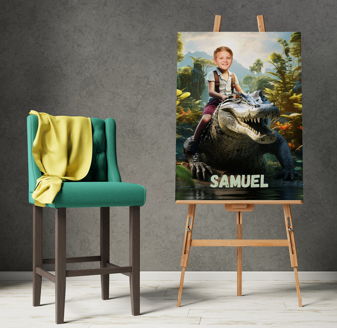 Personalized Canvas Boy, Alligator Photo Name Crocodile Lover Custom Portrait - Custamazegifts.com 