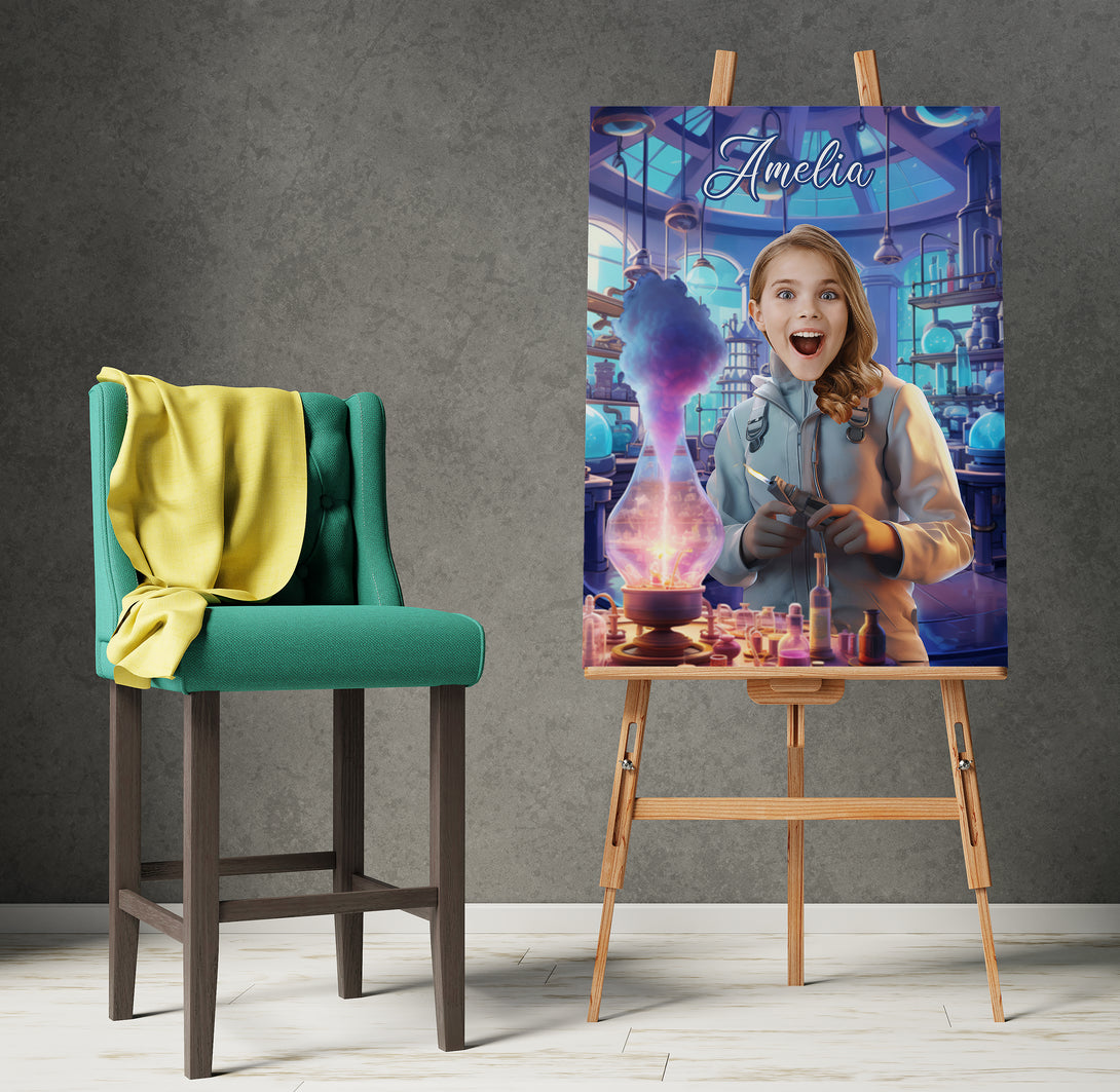 Wall Art Scientist Girl Canvas, Photoshop Magician Portrait - Custamazegifts.com 