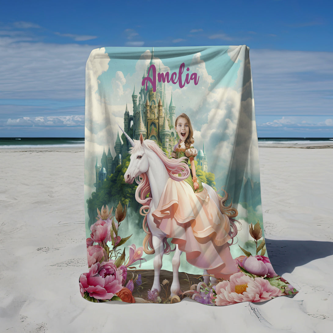 Custom Unicorn Princess Photo Blanket For Girls, Personalized Name Blanket - Custamazegifts.com 