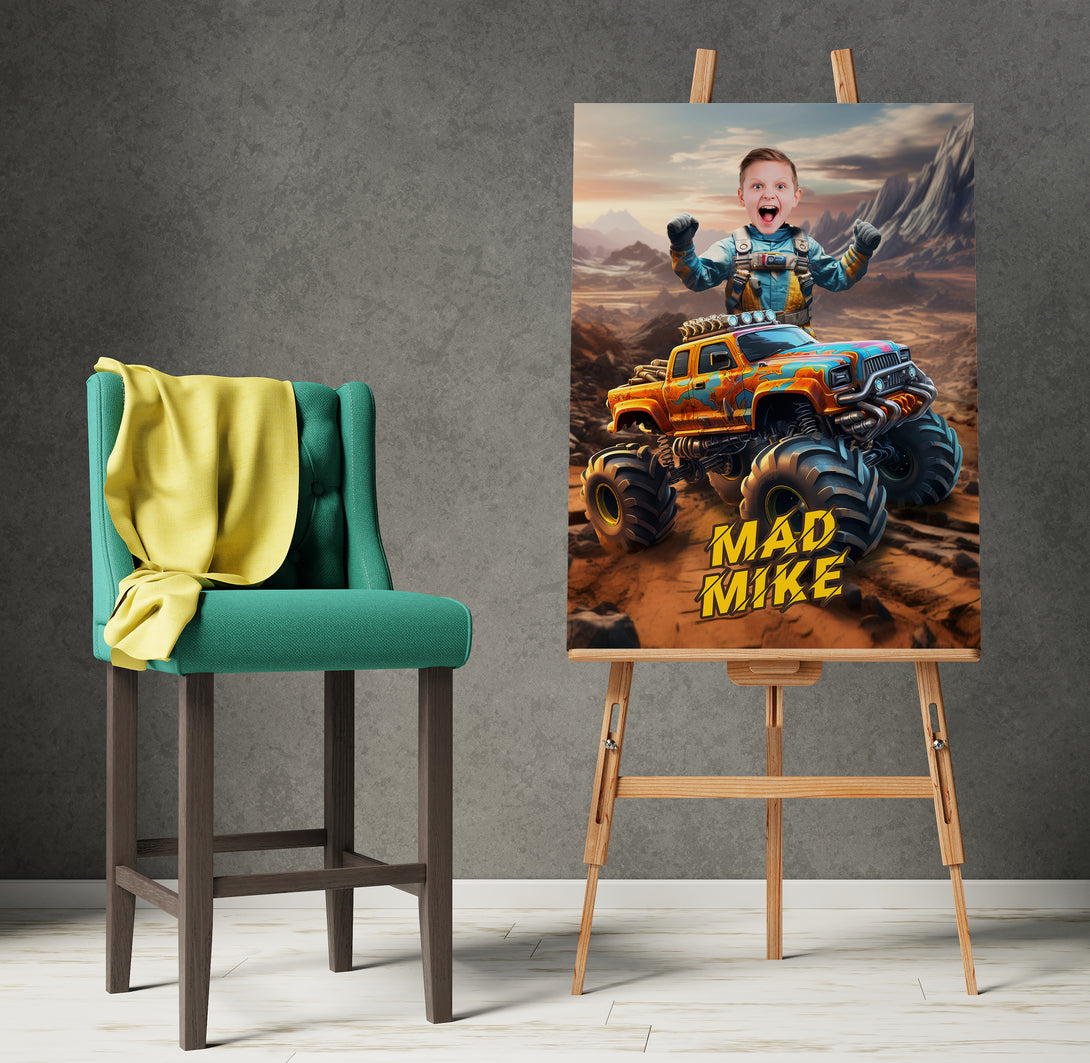 Monster Truck Print Customizable Canvas, Gifts for Kids with Your Photos - Custamazegifts.com 