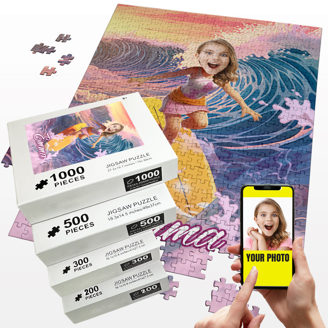 Surfer Girl Custom Puzzle from Photo, Custom Kids Puzzle - Custamazegifts.com 