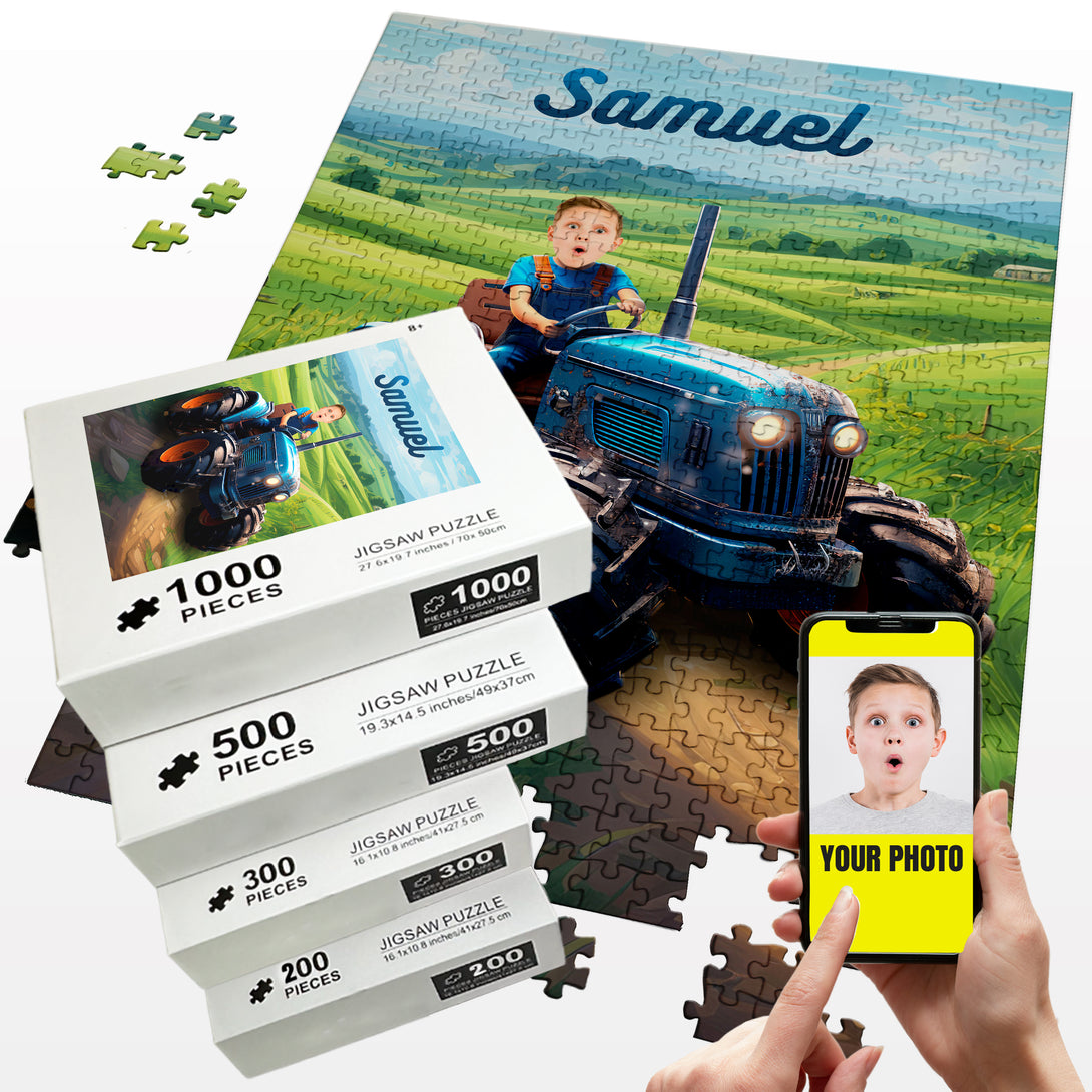 Custom Photo Puzzle Tractor Driver Personalized Boy Birthday Gift Ideas - Custamazegifts.com 