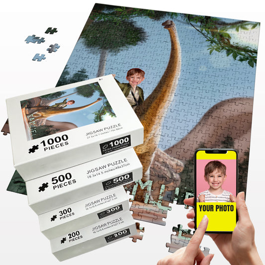 Boy Riding a Dinosaur Photo Puzzles - Custamazegifts.com 