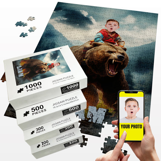 Custom Toys for Boys Kids Face Photo Puzzle, Child Riding Bear Game Puzzle - Custamazegifts.com 