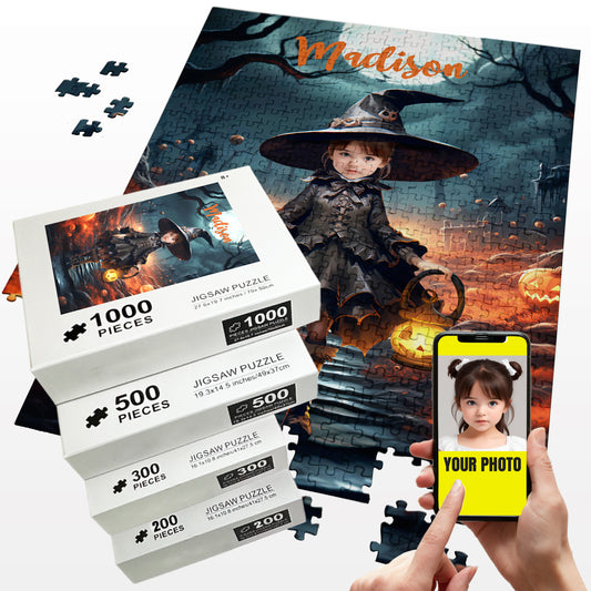 Custom Witch Jigsaw Puzzle, Kids Wednesday Portrait Puzzle From Photo - Custamazegifts.com 