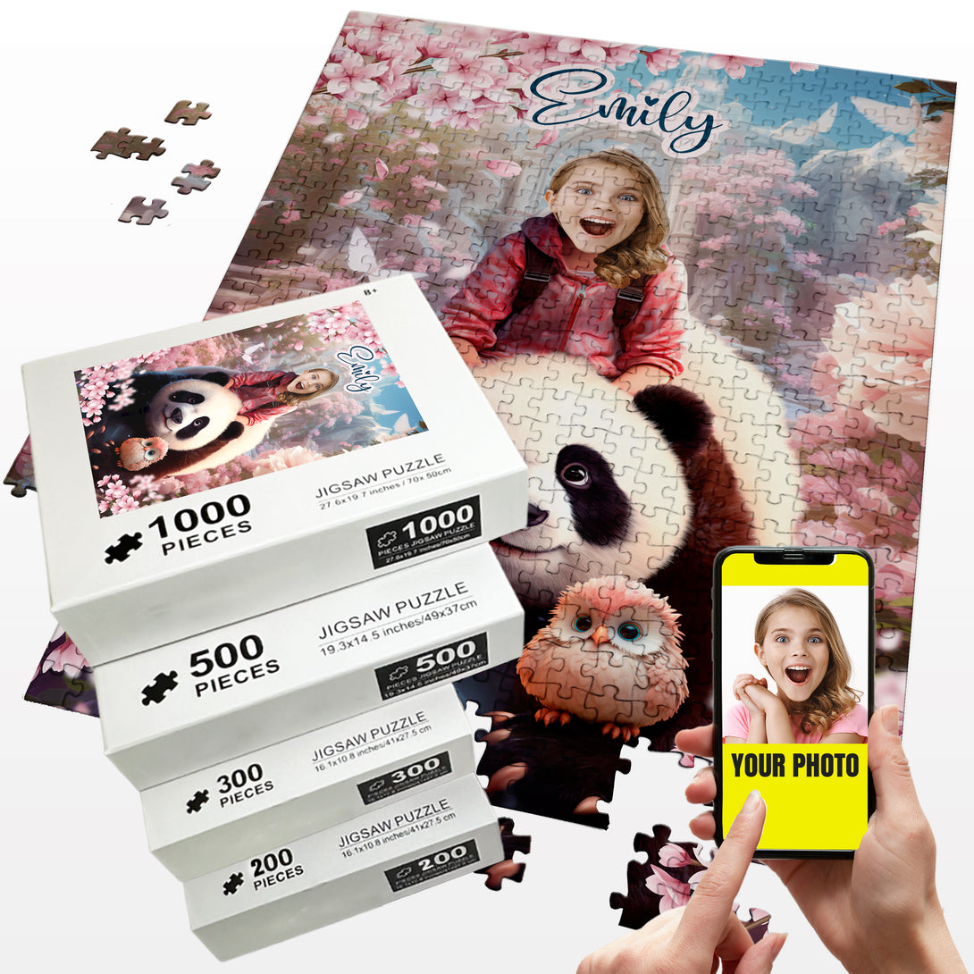 Girl and a Panda Custom Photo Puzzle, Personalized Gift for Her - Custamazegifts.com 