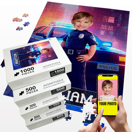 Policeman Personalized Photo Puzzle, Custom Boys Gift Suggestions - Custamazegifts.com 