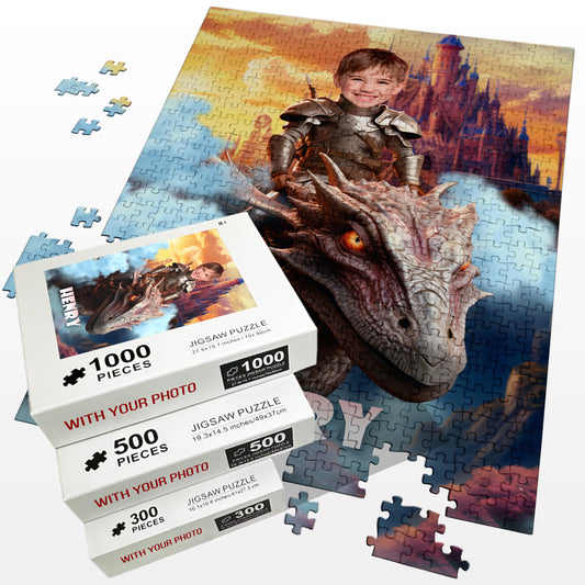 Custom Boy Knight on the Dragon Jigsaw Puzzle for Gift - Custamazegifts.com 