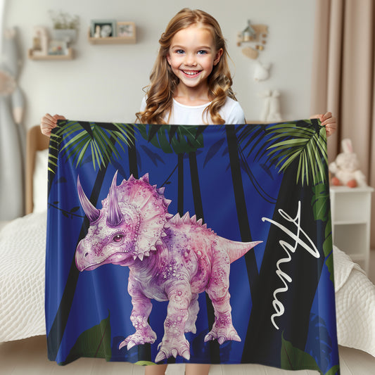 Dinosaur Lover Name Blanket for Girl, Boy