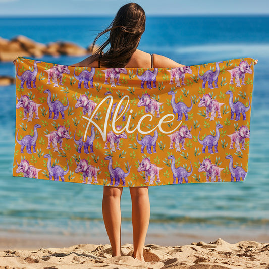 Personalize Name Pool Towel, Dinosaur Custom Beach Towel T250