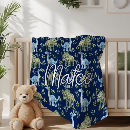 Kids Dinosaur Custom Name Blanket for Boys Girls