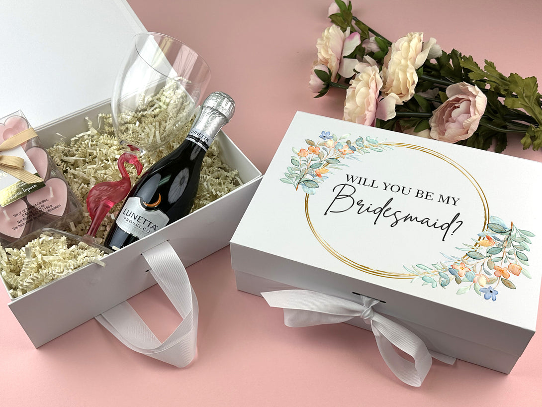 Be My Bridesmaid Gift Box with Ribbon and Floral Print - Custamazegifts.com 