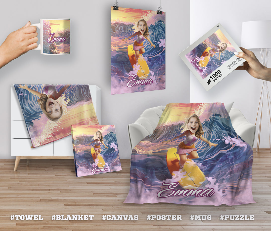 Surfer Girl Custom Puzzle from Photo, Custom Kids Puzzle - Custamazegifts.com 