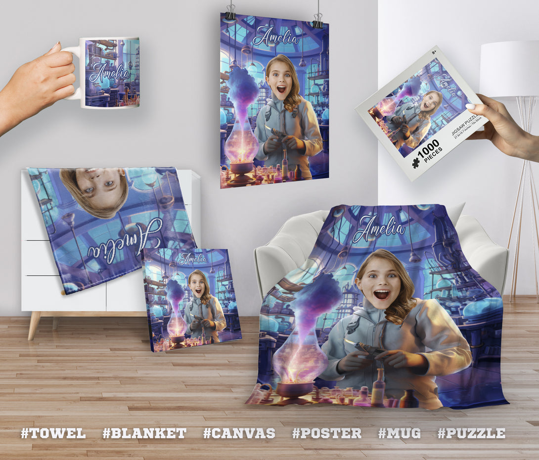 Custom Photo Scientist Girl Mug, Personalized Fairy Tale Girls Gift - Custamazegifts.com 