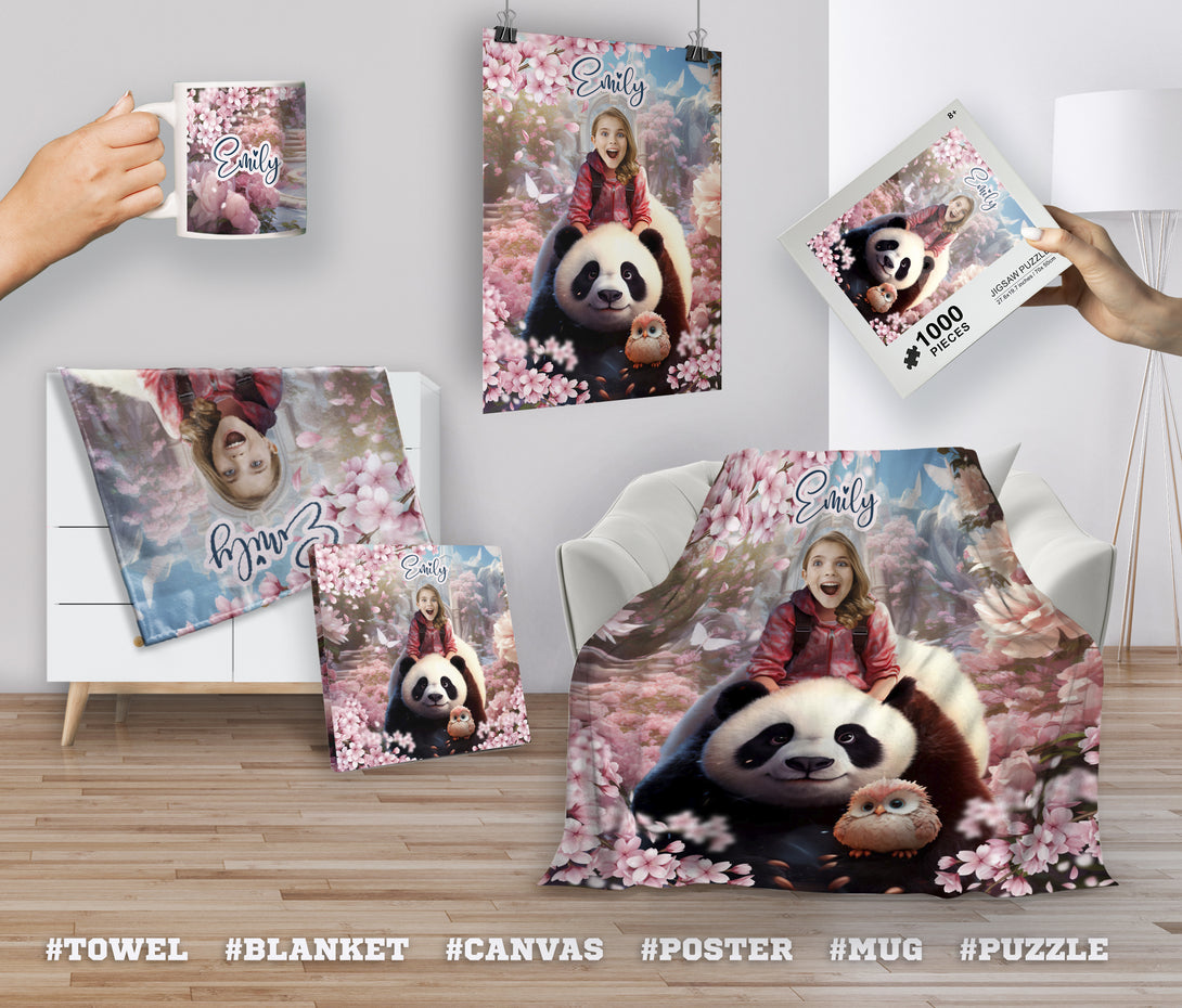 Princess and Panda Personalized Girls Photo Blanket - Custamazegifts.com 