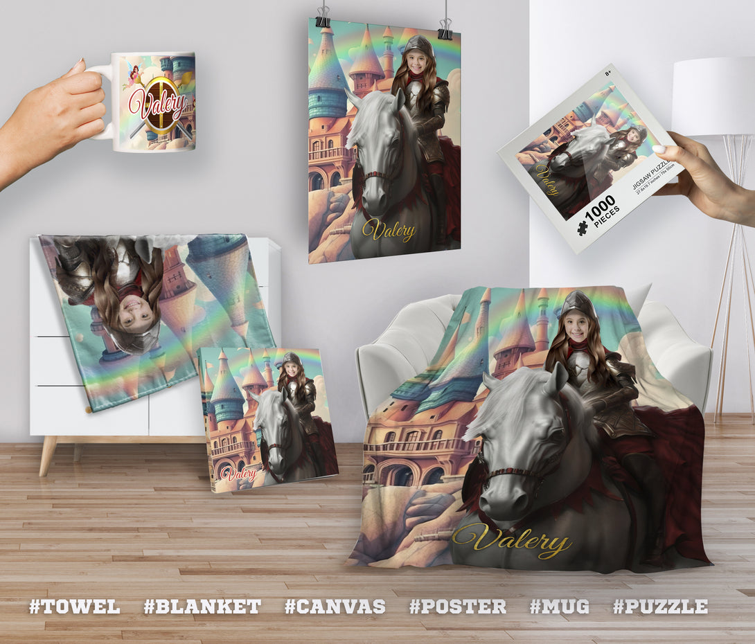 Knight on a White Horse Personalized Blanket for Girls - Custamazegifts.com 