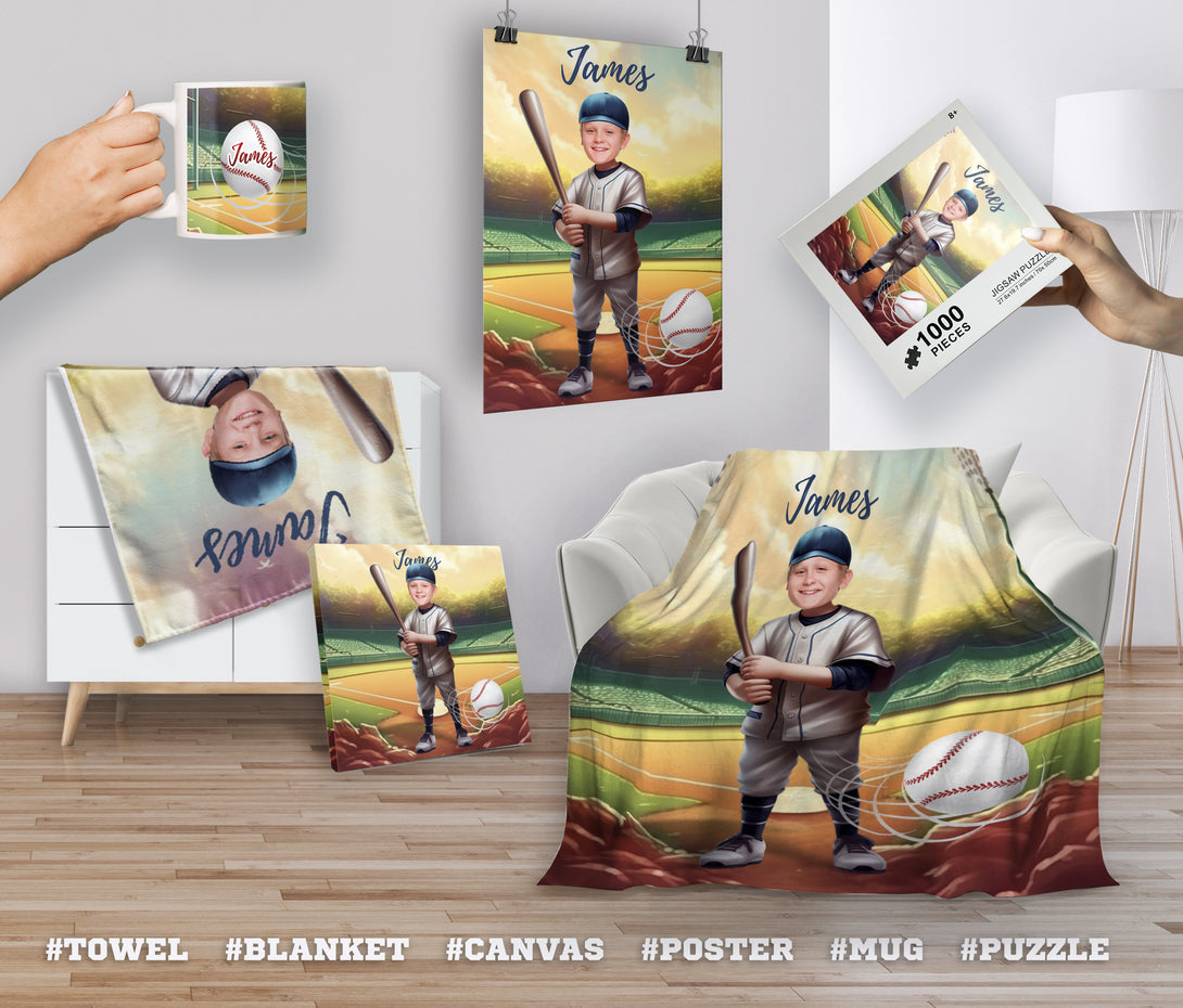 Baseball Boys Photo Kids Custom Face Blanket Gift - Custamazegifts.com 