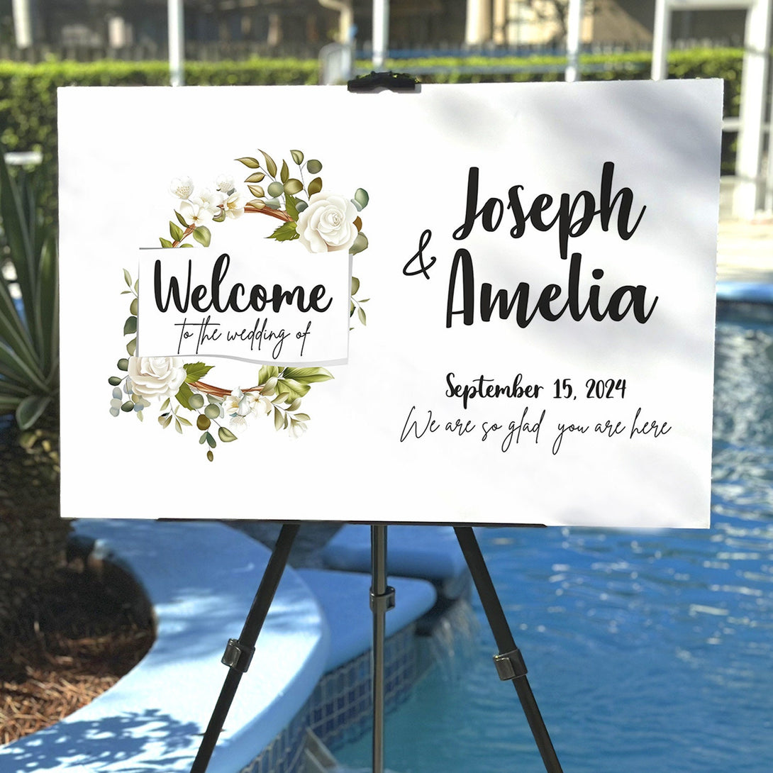 Welcome Wedding Sign with Stand Floral Decor - Custamazegifts.com 