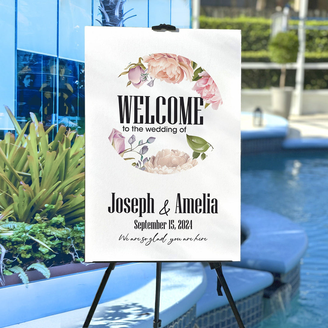 Welcome Wedding Sign with Stand Floral Decor - Custamazegifts.com 