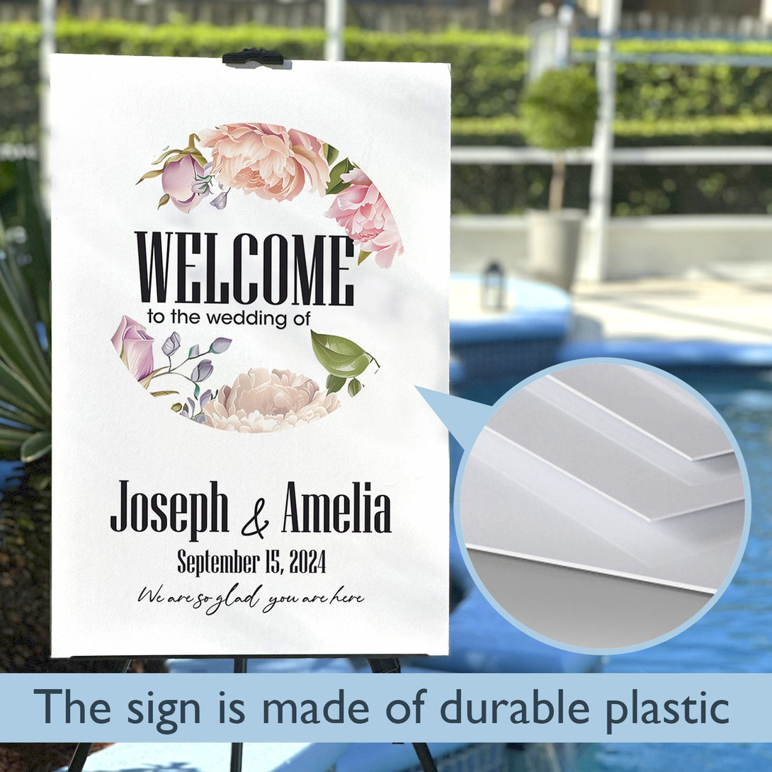 Welcome Wedding Sign with Stand Floral Decor - Custamazegifts.com 