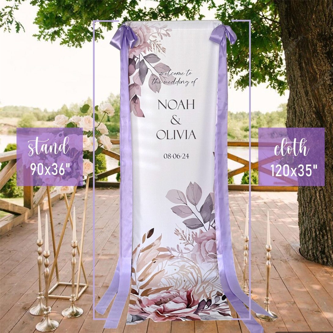 Personalized Fabric Backdrop Welcome Sign with Silk Ribbons - Custamazegifts.com 