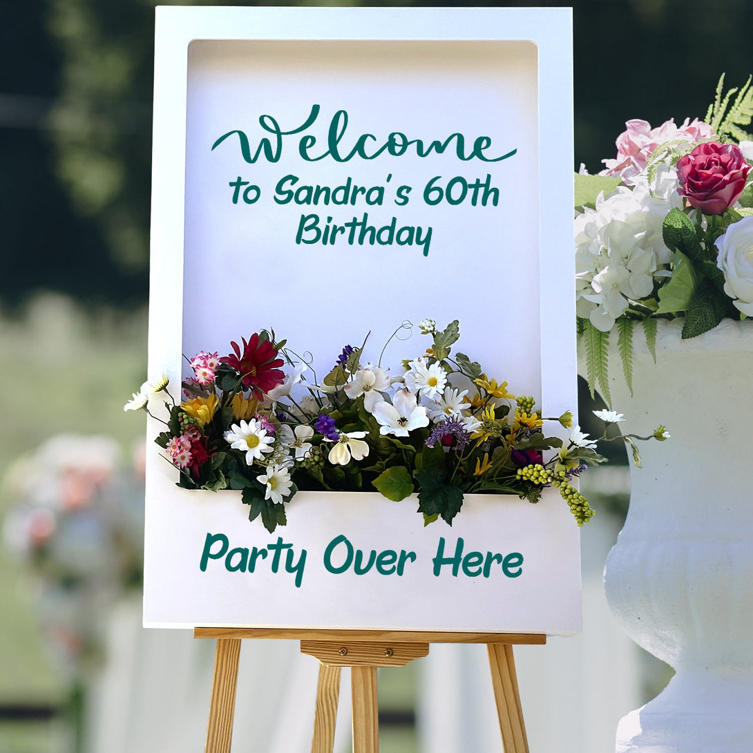 Birthday Party Flower Box Welcome Sign Custom Decor - Custamazegifts.com 