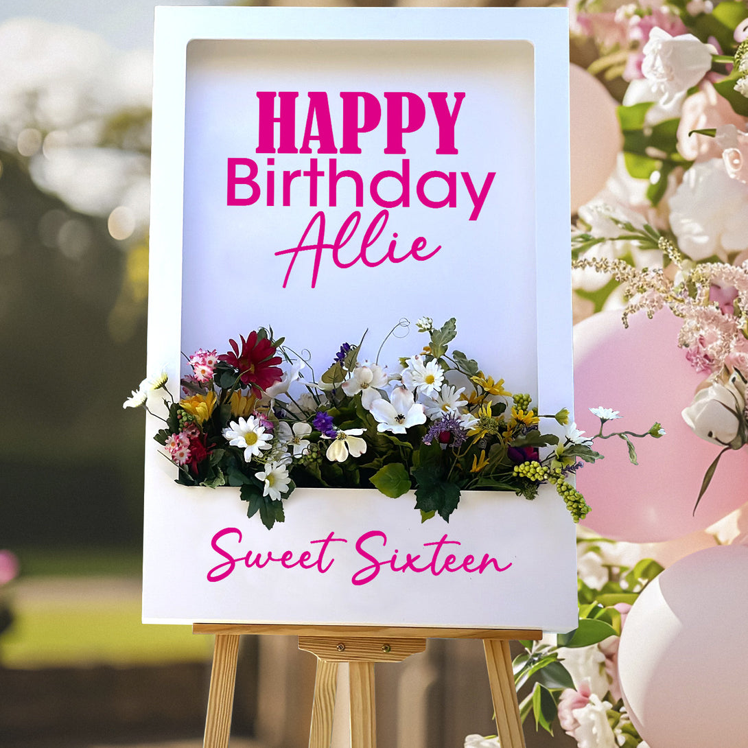 Birthday Party Decoration Personalized Flower Box Welcome Sign - Custamazegifts.com 