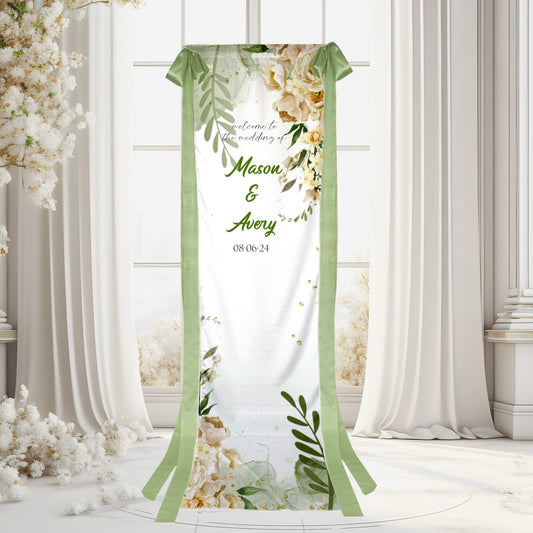 Custom Wedding Ceremony Sign with Ribbons, Welcome Banner Decoration - Custamazegifts.com 