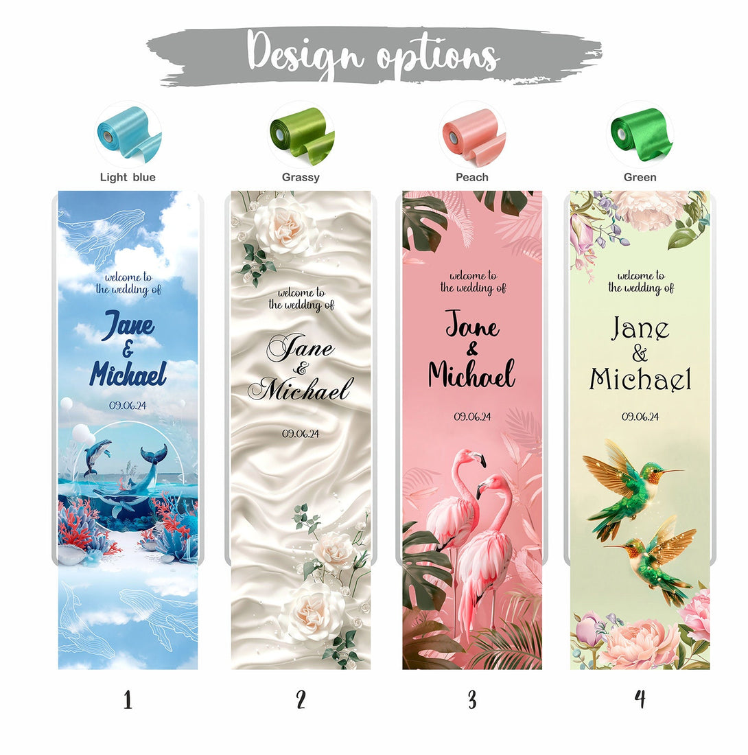 Personalized Fabric Wedding Welcome Banner with Ribbons - Custamazegifts.com 