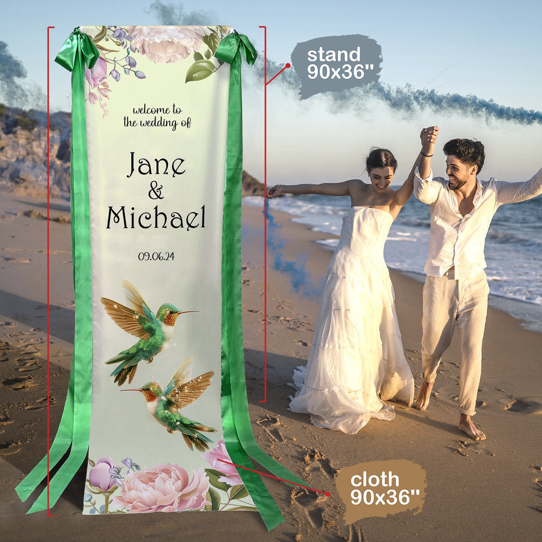 Personalized Fabric Wedding Welcome Banner with Ribbons - Custamazegifts.com 