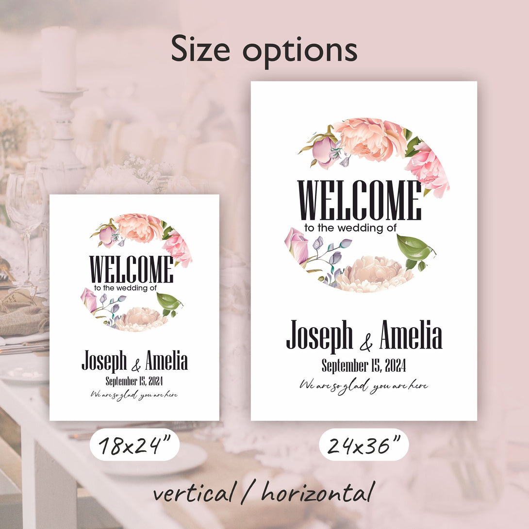 Welcome Wedding Sign with Stand Floral Decor - Custamazegifts.com 