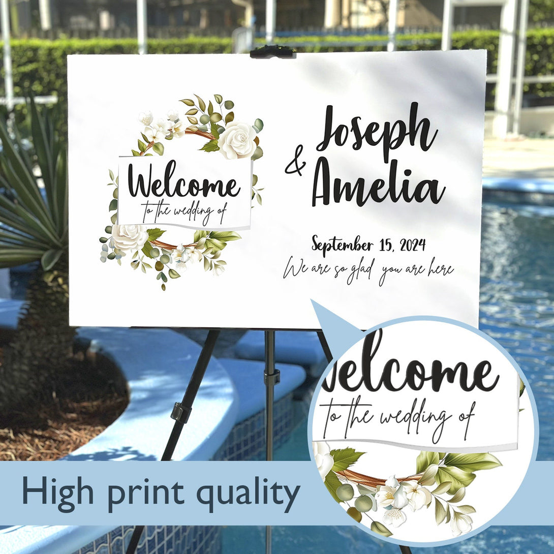 Welcome Wedding Sign with Stand Floral Decor - Custamazegifts.com 