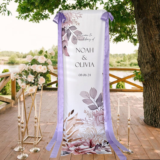 Fabric Wedding Sign with Silk Ribbons Welcome Decor - Custamazegifts.com 