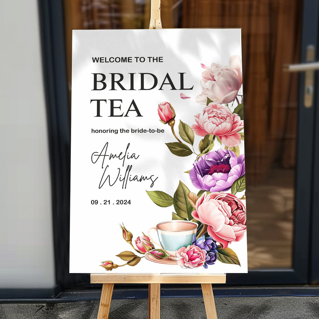 Custom Tea Party Bridal Welcome Sign Floral Decor - Custamazegifts.com 