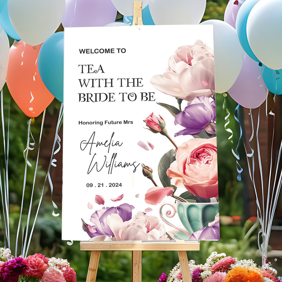 Custom Tea Party Bridal Welcome Sign Floral Decor - Custamazegifts.com 